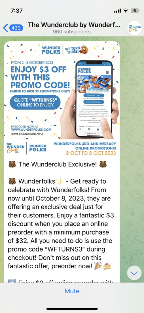Wunderfolks Telegram promo post to Wunderclub members